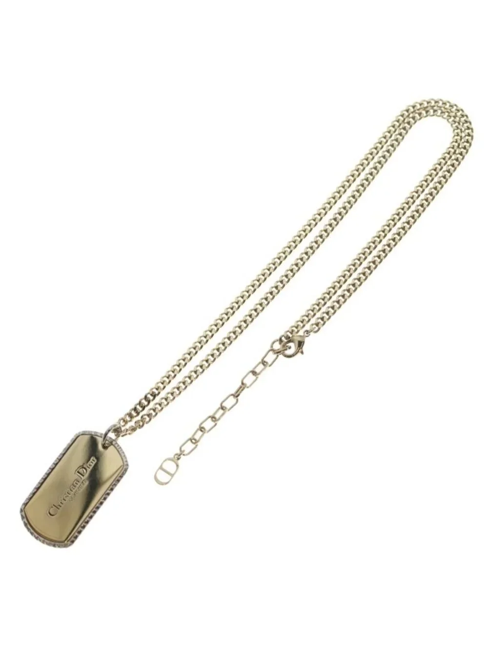 Dior Dock Tag Logo Plate Necklace Gold